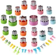 🍽️ kid-friendly 20pcs stainless steel vegetable cutters + cute cartoon food picks set: perfect for baking & food supplement logo