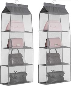 img 4 attached to 👜 Hanging Handbag Organizer with Foldable Dust Cover - Space Saving Purse Storage Holder for Wardrobe Closet (Grey, 4 Shelves)