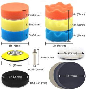 img 3 attached to 🚗 Набор для полировки автомобиля POLIWELL 3 дюйма - шлифовальные круги, губки для полировки и многое другое - 34 шт. для шлифования, полировки и воскования