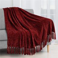 🍷 luxurious chenille tassel fringe throw blanket: soft velvet texture, stylish decor for sofa couch bed, cozy & lightweight knitted throw, in wine red 50x60 inches logo