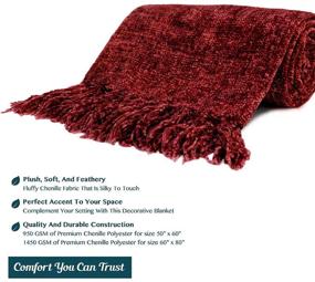 img 1 attached to 🍷 Luxurious Chenille Tassel Fringe Throw Blanket: Soft Velvet Texture, Stylish Decor for Sofa Couch Bed, Cozy & Lightweight Knitted Throw, in Wine Red 50x60 Inches