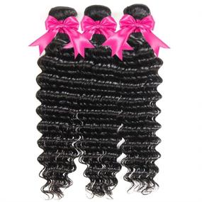 img 3 attached to Brazilian Deep Wave Hair Bundles (16 18 20 дюймов) - 100% непереработанные влажные и волнистые человеческие волосы - 10A кучерявое наращивание волос естественного цвета (16 18 20)