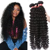 brazilian deep wave hair bundles (16 18 20 дюймов) - 100% непереработанные влажные и волнистые человеческие волосы - 10a кучерявое наращивание волос естественного цвета (16 18 20) логотип