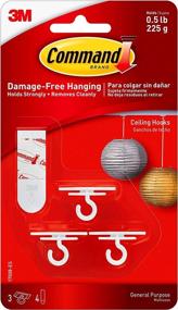 img 4 attached to Command Ceiling Hooks, 3-Hooks, 4-Foam Strips per Pack, 4 Packs Total, Decorate Damage-Free: Convenient and Versatile Hanging Solution