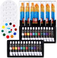 professional acrylic painting set with 89pcs, 6 packs / 60pcs nylon hair brushes, 5 pcs paint plates, and 2 pcs 12ml acrylic paint in 12 colors - ideal kit for artists logo