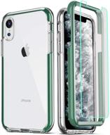 📱 coolqo compatible iphone xr case with [2x tempered glass screen protector] – clear 360 full body coverage – hard pc + soft silicone tpu 3in1 – heavy duty shockproof defender phone protective cover - green logo