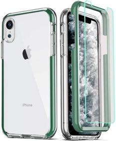 img 4 attached to 📱 COOLQO Compatible iPhone XR Case with [2x Tempered Glass Screen Protector] – Clear 360 Full Body Coverage – Hard PC + Soft Silicone TPU 3in1 – Heavy Duty Shockproof Defender Phone Protective Cover - Green