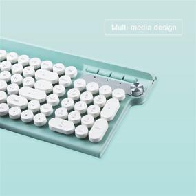 img 1 attached to 🔵 Qudodo Беспроводная комбинация синей клавиатуры и мыши, полноразмерная 2,4 ГГц беспроводная клавиатура-пишущая машинка USB, водонепроницаемая милая круглая ретро-эстетическая клавиатура для компьютера, ПК, настольного компьютера, ноутбука, Mac (с мышью)