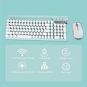 img 3 attached to 🔵 Qudodo Беспроводная комбинация синей клавиатуры и мыши, полноразмерная 2,4 ГГц беспроводная клавиатура-пишущая машинка USB, водонепроницаемая милая круглая ретро-эстетическая клавиатура для компьютера, ПК, настольного компьютера, ноутбука, Mac (с мышью)