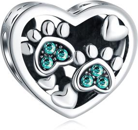 img 4 attached to 🐾 Puppy Dog Paw Print Charms with Birthstone Crystal: 925 Sterling Silver Pawprint Heart Bead for European Animal Bracelet Necklace - Perfect Gifts for Mom, Child, Best Friend, or Pet Lover