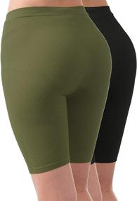 img 3 attached to 🩲 MixMatchy Women's Solid Seamless Ribbed Knee Biker Shorts: Stylish & Comfy Band Waist