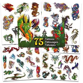 img 3 attached to 🐉 Enhance Your Party with Dragon Temporary Tattoos - 75 Dragon Inspired Tattoos and Popart Stickers (Dragon Party Supplies)