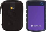 transcend 4tb usb 3.1 gen 1 storejet shock resistant rugged portable purple external hard drive + compact case logo