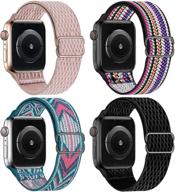 плетеный эластичный спортивный браслет hilimny solo loop - совместим с apple watch 38мм-45мм, 📲 растяжимый регулируемый нейлоновый ремешок - совместим с iwatch series 6/5/4/3/2/1 se - набор из 4 штук логотип