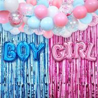 🎉 vibrant 35-piece gender reveal party decor kit: multicolor confetti, mylar, latex balloons + garland, tinsel foil fringe curtain, blue & pink balloon arch strip логотип