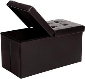 img 4 attached to 🪑 SONGMICS 30 Inches Folding Storage Ottoman Bench: Flipping Lid, Storage Chest Footstool in Brown Faux Leather (ULSF45BR)