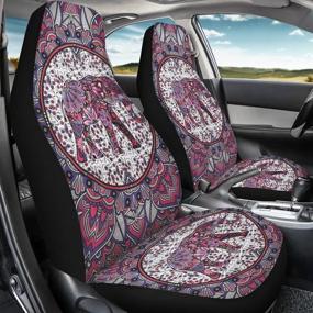 img 2 attached to 🐘 Dreaweet Mandala Elephant Seat Covers: Ethnic Boho Style, Full Set of 2 for Most Cars, Trucks, SUVs, and Vans - Pink