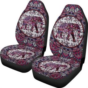 img 3 attached to 🐘 Dreaweet Mandala Elephant Seat Covers: Ethnic Boho Style, Full Set of 2 for Most Cars, Trucks, SUVs, and Vans - Pink