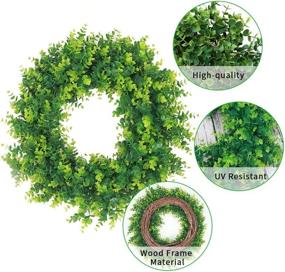 img 3 attached to 🌿 20-Inch Artificial Boxwood Green Leaves Wreath for Spring Summer Outdoor Ornaments | Perfect for Front Door, Wall, Window, Home, and Easter Decor