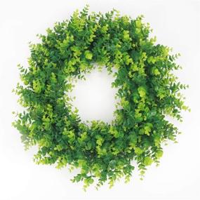 img 4 attached to 🌿 20-Inch Artificial Boxwood Green Leaves Wreath for Spring Summer Outdoor Ornaments | Perfect for Front Door, Wall, Window, Home, and Easter Decor