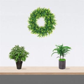 img 1 attached to 🌿 20-Inch Artificial Boxwood Green Leaves Wreath for Spring Summer Outdoor Ornaments | Perfect for Front Door, Wall, Window, Home, and Easter Decor