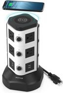 🔌 jackyled power strip tower with wireless charger - surge protector outlets - 10 ac outlets and 4 usb ports - 6.5ft extension cord - ideal for office, home, desktop computer - white and black logo