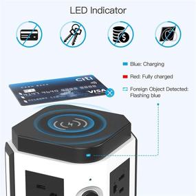 img 2 attached to 🔌 JACKYLED Power Strip Tower with Wireless Charger - Surge Protector Outlets - 10 AC Outlets and 4 USB Ports - 6.5ft Extension Cord - Ideal for Office, Home, Desktop Computer - White and Black