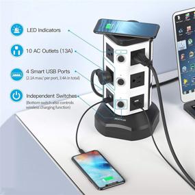 img 1 attached to 🔌 JACKYLED Power Strip Tower with Wireless Charger - Surge Protector Outlets - 10 AC Outlets and 4 USB Ports - 6.5ft Extension Cord - Ideal for Office, Home, Desktop Computer - White and Black