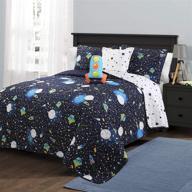 🚀 lush decor navy universe quilt: explore the extraterrestrial with outer space stars, galaxy, and rocket reversible bedding set for kids-twin logo