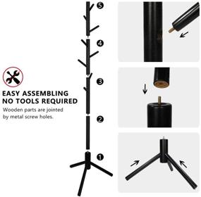 img 2 attached to 🌳 Alotpower Adjustable Wooden Tree Coat Rack Stand, 8 Hooks - Easy Assembly, No Tools Required - Free Standing Solid Coat Hanger for Clothes, Suits, and Accessories (Black)
