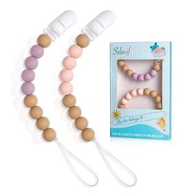 img 4 attached to 👶 Baby Gifts Pacifier Clip Silicone Beads Set - BPA Free Soothie Binky Bib - Teething Relief Toys for Girls - Unique 2 Pack in Purple Pink