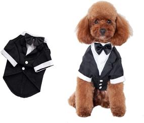 img 4 attached to SOGAYU Dog Tuxedo Costume Formal Shirt: Wedding Black Jacket Suit Bow Tie for Small Dogs Cats