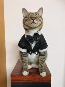 img 1 attached to SOGAYU Dog Tuxedo Costume Formal Shirt: Wedding Black Jacket Suit Bow Tie for Small Dogs Cats