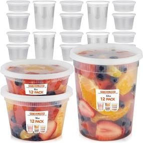 img 4 attached to 🍱 36 Pack Food Storage Containers: Round Plastic Deli Cups with Lids, Assorted Sizes - 8oz, 16oz, 32oz, Leak Proof, Microwave & Dishwasher Safe, Stackable & Reusable