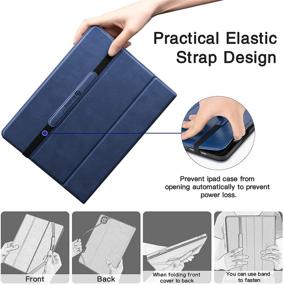 img 1 attached to 📱 BloxFlag iPad Pro 12.9 Case 2021 5th/4th/3rd Generation with Pencil Holder & Card Pocket - Typing Angle, Auto Sleep/Wake, Vegan Leather Cover (Navy Blue)