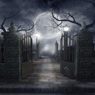 🎃 lywygg 8x8ft halloween horror backdrops: iron gate moon black night backdrop, abandoned manor photography background cp-52-0808 logo