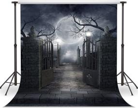 img 3 attached to 🎃 LYWYGG 8x8FT Halloween Horror Backdrops: Iron Gate Moon Black Night Backdrop, Abandoned Manor Photography Background CP-52-0808