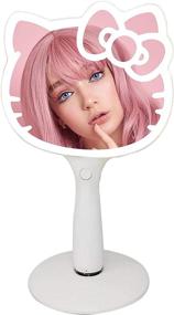 img 4 attached to 💡 Optimize Your Search: Hello Kitty LED Handheld Mirror with Adjustable Brightness & Standing Base for Makeup Vanity