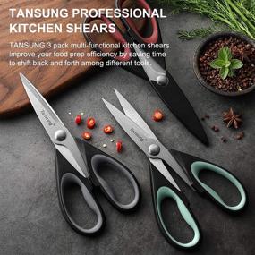 img 2 attached to High-Quality TANSUNG Kitchen Shears Set: 3-Pack Multi-Function Scissors for Cooking and Food Preparation - Ideal for Poultry, Seafood, Meat, Vegetables, and Herbs (Grey, Red, and Blue)