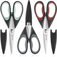 high-quality tansung kitchen shears set: 3-pack multi-function scissors for cooking and food preparation - ideal for poultry, seafood, meat, vegetables, and herbs (grey, red, and blue) logo