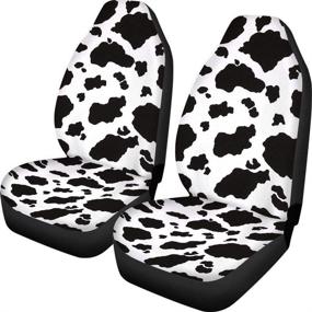 img 4 attached to 🐄 Dreaweet Stylish Cow Print Auto Seat Covers: Black & White Front Seat Protectors for Cars, Sedans, SUVs, Vans (2 Pcs)