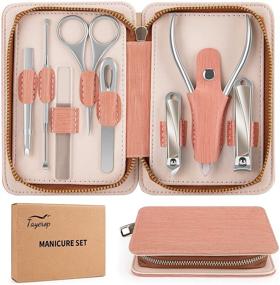 img 4 attached to 💅 Premium Stainless Steel Manicure Set with 8-in-1 Nail Clippers - Portable Travel Kit in Pink