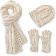 🧣 villand 3-in-1 womens 100% wool hat gloves & scarf winter set: cable knitted beanie and gift box logo