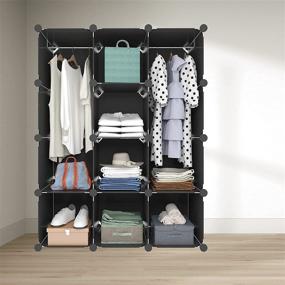 img 3 attached to 🗃️ Choies Large Cube Storage Organizer -14"x18" Depth (12 Cubes) with Hanging Rods, Portable Wardrobe Closet - DIY Cube Storage Organizer with Door for Bedroom, Living Room, Office, Dorm Room