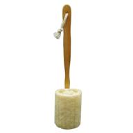 long handle natural loofah back scrubber with holder for exfoliating in bath and spa logo