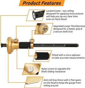 img 1 attached to 🔨 Enhanced Wheel Marking Gauge Kit: 2 Extra Cutters, Roll Stop Head, Micro Adjuster, Metric Imperial Ruler & 7'' Brass Marker Tool - Woodworking Must-have