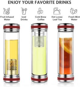 img 3 attached to 🍵 BINE 14oz Glass Tea Infuser Bottle: Enjoy Loose Leaf, Herbal, Green or Ice Tea Cold Brew Coffee Mug or Fruit Infusion with Strainer - Travel Bottle with Free Sleeve (Red)