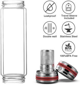 img 2 attached to 🍵 BINE 14oz Glass Tea Infuser Bottle: Enjoy Loose Leaf, Herbal, Green or Ice Tea Cold Brew Coffee Mug or Fruit Infusion with Strainer - Travel Bottle with Free Sleeve (Red)