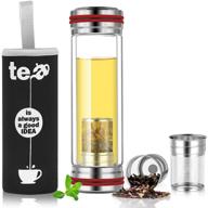 🍵 bine 14oz glass tea infuser bottle: enjoy loose leaf, herbal, green or ice tea cold brew coffee mug or fruit infusion with strainer - travel bottle with free sleeve (red) логотип