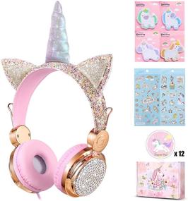 img 4 attached to charlxee Kids Unicorn Headphones with Microphone for School - HD Sound Over-Ear Headset for Girls, Ideal Birthday Gift - Compatible with Kindle, Tablet, PC for Online Study (Colorful-Gold)